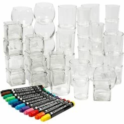 Nouveau 😍 Creativ Company Bougeoir à Décorer Assortiment De Bougeoir En Verre Avec Feutres - 84 Pcs ❤️
