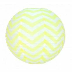 Promo ⭐ Party Lanterne Papier Lanterne Japonaise Zigzag Jaune Pastel Et Blanc De 35 Cm, Boule Chinoise Chevron En Papier à Suspend 🎁