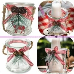 Les meilleures critiques de 🛒 Artif Bougeoir à Décorer Lot De 2 Photophores En Verre Ornés De Ruban Vichy, De Pommes De Pin,d'une Cordelette Et 🛒