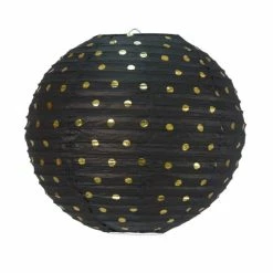 Vente flash 🎉 Party Lanterne Papier Lanterne Japonaise Noire à Pois Or, Diam. 35 Cm, Lampion Boule Papier, à Suspendre 😉