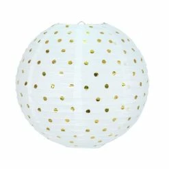 Acheter 🌟 Party Lanterne Papier Lanterne Japonaise Blanche à Pois Or, Diam. 35 Cm, Lampion Boule Papier, à Suspendre ✔️